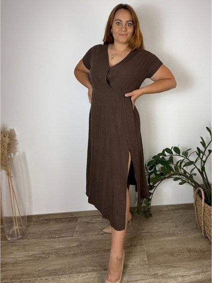 Šaty dlouhé letní mušelínové krátký rukáv dámské ANDREA (42/44/46 ONE SIZE) ITALSKÁ MÓDA IMWBR251111/DUR (Velikost 42/44/46, Barva Černá)
