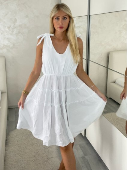 Šaty letní mušelín na ramínka dámské ELIANA (S/M/L ONE SIZE) ITALSKÁ MÓDA IMWGS251169/DUR (Velikost S/M/L, Barva bílá)