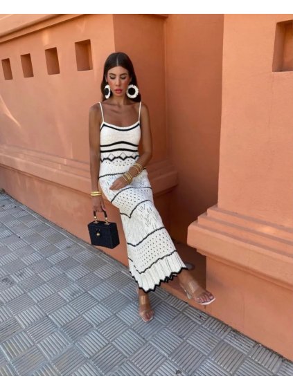 Šaty dlouhé letní na ramínka dámské (S/M/L ONE SIZE) ITALSKÁ MÓDA IMPBB24Y24070 (Velikost S/M/L, Barva bílá)