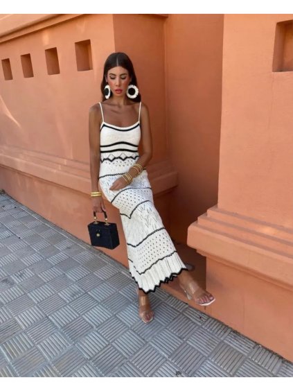 Šaty dlouhé letní na ramínka dámské (S/M/L ONE SIZE) ITALSKÁ MÓDA IMPBB24Y24070 (Velikost S/M/L, Barva bílá)