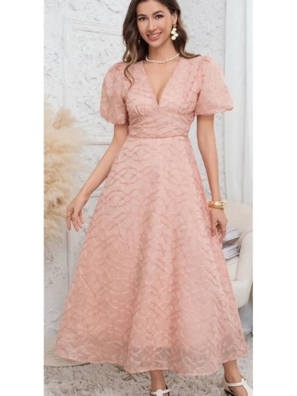 Šaty dlouhé elegantní letní krátký rukáv dámské SIREINA (S/M/L ONE SIZE) ITALSKÁ MÓDA IMPOC256565/DUR (Velikost S/M/L, Barva béžová)
