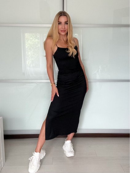 Šaty dlouhé letní na ramínka dámské (XS/S/M ONE SIZE) ITALSKÁ MÓDA IMWHD252382/DU (Velikost S/M, Barva Černá)
