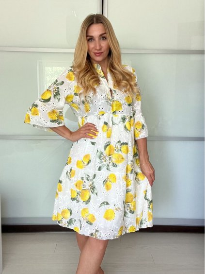 Šaty letní krajkové dlouhý rukáv dámské (S/M/L ONE SIZE) ITALSKÁ MÓDA IMSL250001/DU (Velikost S/M/L, Barva bílá)