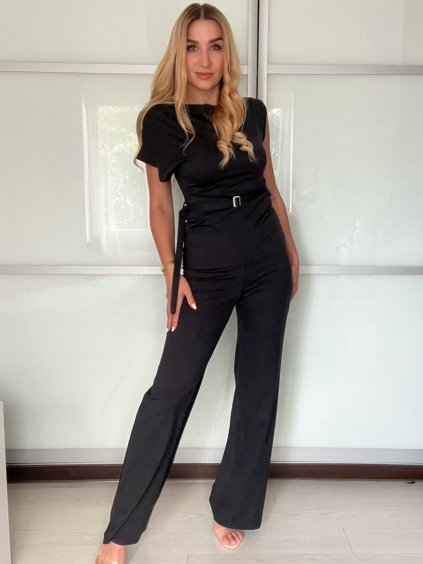 Souprava elegantní tričko krátký rukáv a kalhoty dlouhé dámské (XS/S/M ONE SIZE) ITALSKÁ MÓDA IMM25M32422/DU (Velikost S/M, Barva Černá)
