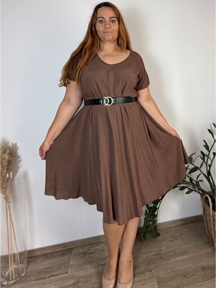 Šaty volnočasové letní oversize krátký rukáv dámské nadrozměr INGE (54/56/58 ONE SIZE) ITALSKÁ MÓDA IMWDV251578/DU (Velikost 54/56/58, Barva hnědá)