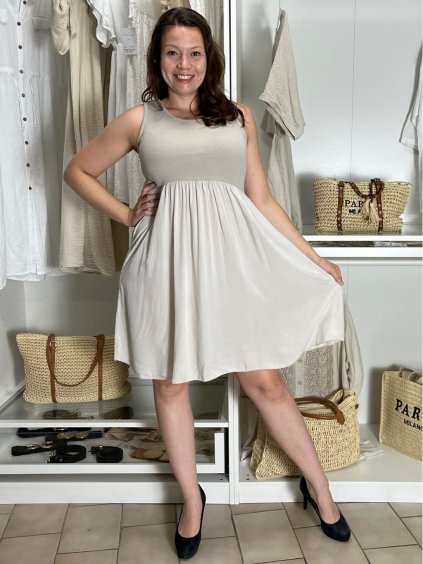 Šaty letní bez rukávu dámské GABI  (S/M/L ONE SIZE) ITALSKÁ MÓDA IM725103/DUR (Velikost S/M/L, Barva béžová)