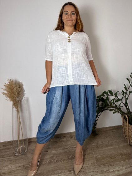 Košile bavlněná 3/4 dlouhý rukáv dámská nadrozměr INGE(42/44/46 ONE SIZE) ITALSKÁ MODA IM725161/DU (Velikost 42/44/46, Barva bílá)