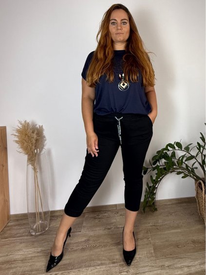 Kalhoty strečové dámské nadrozměr  BELINDA (M-3XL ONE SIZE) ITALSKÁ MÓDA IMSM251116/DU (Velikost M, Barva Černá)