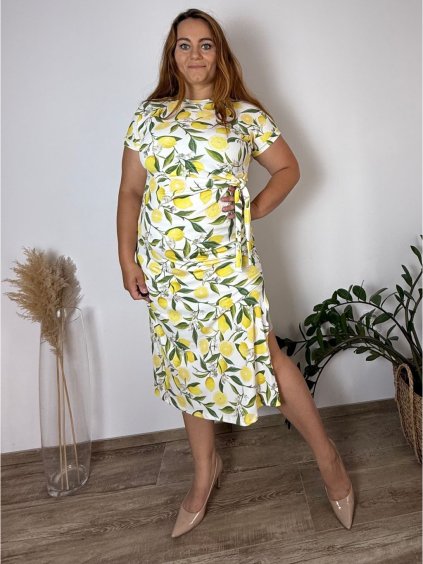 Šaty dlouhé letní krátký rukáv dámské nadrozměr  MERY (42/44/46 ONE SIZE) ITALSKÁ MÓDA IMWHD252371/DR (Velikost 42/44/46, Barva žlutá)