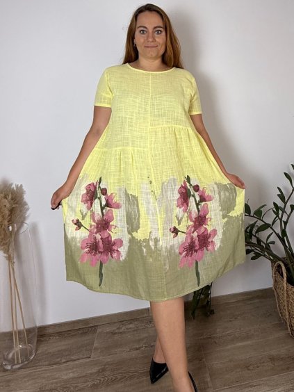 Šaty letní krátký rukáv dámské nadrozměr FLOO (48/50/52 ONE SIZE) ITALSKÁ MÓDA IM425421/DU (Velikost 48/50/52, Barva béžová)