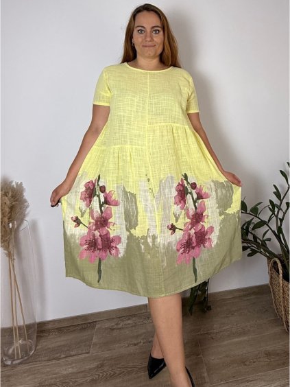 Šaty letní krátký rukáv dámské nadrozměr FLOO (48/50/52 ONE SIZE) ITALSKÁ MÓDA IM425421/DU (Velikost 48/50/52, Barva béžová)