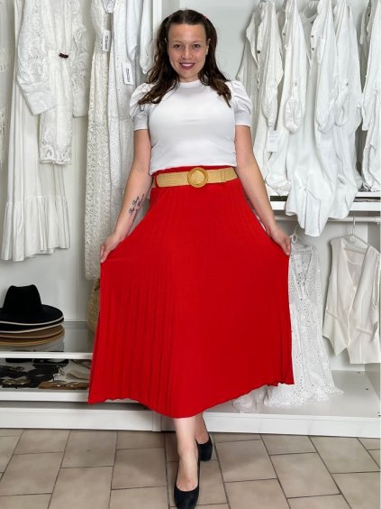 Sukně dlouhá skládaná s páskem dámská BARARA (S/M/L ONE SIZE) ITALSKÁ MÓDA IM425251/DU (Velikost S/M/L, Barva červená)