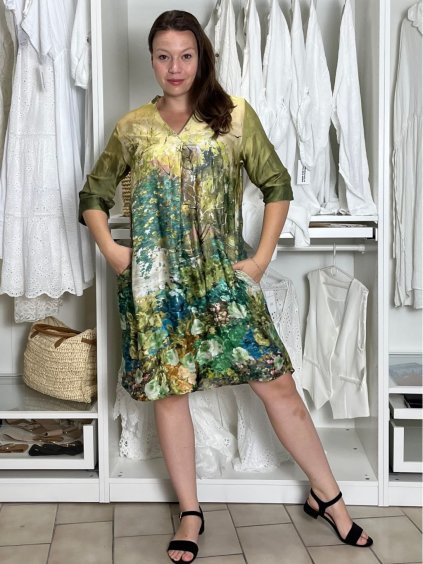Šaty letní 3/4 rukáv oversize dámské AMELIA (S/M/L ONE SIZE) ITALSKÁ MÓDA IMPEM25CA2800/DU (Velikost S/M/L, Barva tmavě modrá)