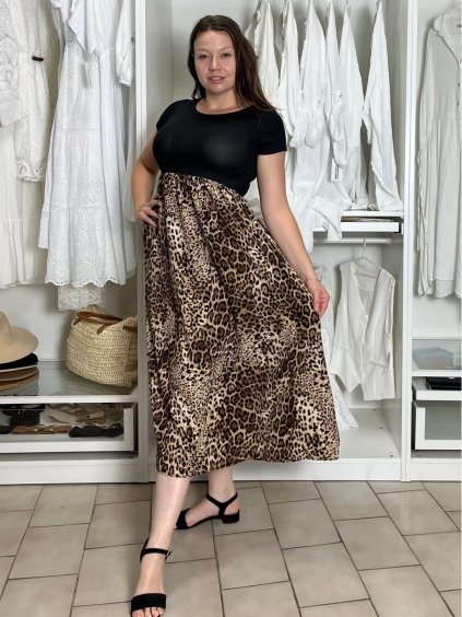 Šaty dlouhé elegantní letní s krátkým rukávem  dámské SILVIA (S/M/L ONE SIZE) ITALSKÁ MÓDA IMC25310-3/DU (Velikost S/M/L, Barva hnědá)