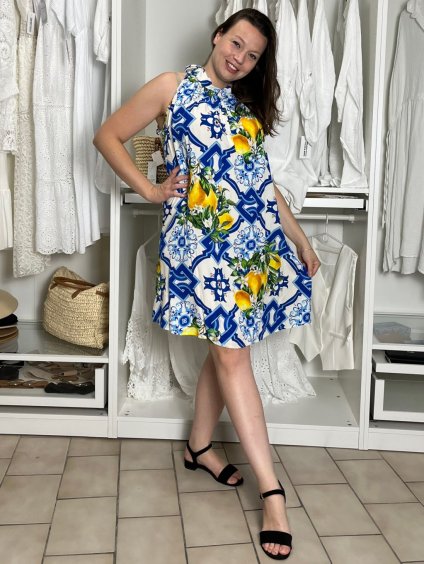 Šaty letní bez rukávu dámské SUMMER (M/L/XL ONE SIZE) ITALSKÁ MÓDA IMPEM23C4192A/DU (Velikost M/L/XL, Barva modrá)