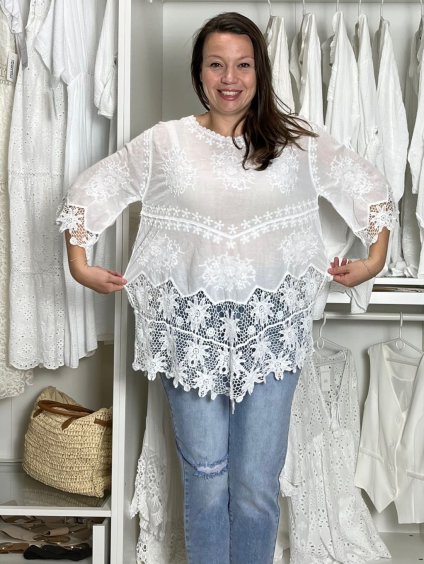 Tunika krajkové letní plážové přes plavky 3/4 rukáv dámské SELENA (S/M/L onesize) ITALSKÁ MÓDA IMB24112/DU (Velikost S/M/L, Barva bílá)