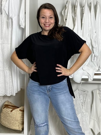 Tunika oversize icecool krátký rukávu dámská RIKI (S/M/L ONE SIZE) ITALSKÁ MÓDA IMM25M6543/DU (Velikost S/M/L, Barva Černá)
