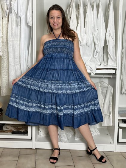 Šaty alá Sukně dlouhá letní dámská STAR (S/M/L ONE SIZE) ITALSKÁ MÓDA IMPEM251111-1/DU (Velikost S/M/L, Barva modrá)