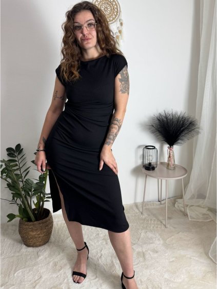 Šaty dlouhé elegantní letní krátký rukáv dámské RAVEN (XS/S/M ONE SIZE) ITALSKÁ MÓDA IMWHD252152/DUR (Velikost XS/S/M, Barva Černá)