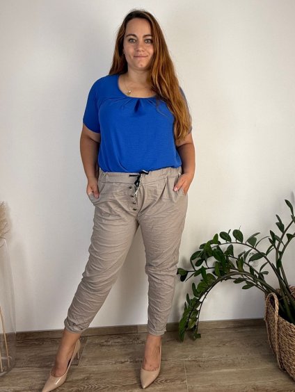 Kalhoty strečové mačkáče dámské nadrozměr BARBARA (52/54/56 ONE SIZE) ITALSKÁ MÓDA IM425532/DU (Velikost 52/54/56, Barva Černá)