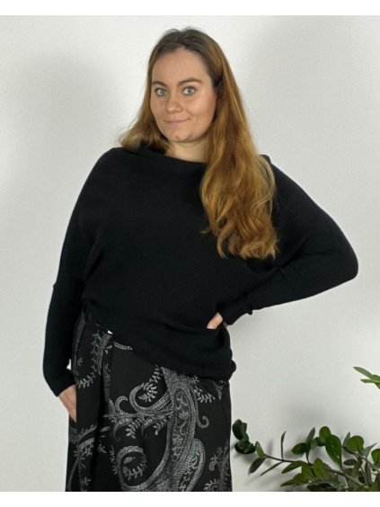 Svetr teplý dlouhý rukáv dámský nadrozměr (54/56/58 ONE SIZE) ITALSKÁ MÓDA IMD24357/DUR (Velikost 54/56/58, Barva Černá)