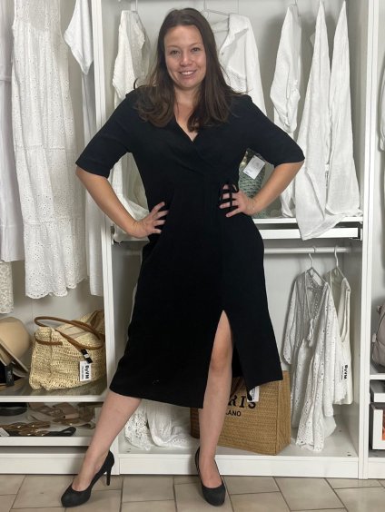 Šaty letní mušelínové krátký rukáv dámské JANET (S/M/L ONE SIZE) ITALSKÁ MÓDA IMWGS232579/DU (Velikost M/L, Barva Černá)