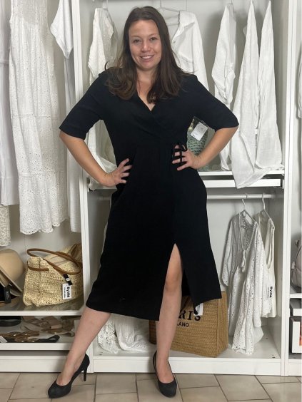 Šaty letní mušelínové krátký rukáv dámské JANET (S/M/L ONE SIZE) ITALSKÁ MÓDA IMWGS232579/DU (Velikost M/L, Barva Černá)