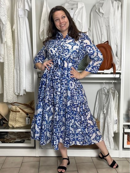 Šaty dlouhé letní dlouhý rukáv dámské DAINA (S/M/L ONE SIZE) ITALSKÁ MÓDA IMPEM24G3205-14/DU (Velikost S/M/L, Barva modrá)
