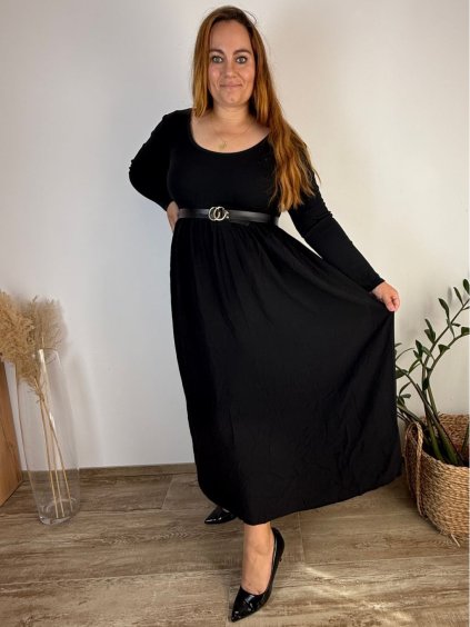Šaty dlouhé volnočasové dlouhý rukáv dámské nadrozměr (46/48/50 ONE SIZE) ITALSKÁ MÓDA IM425547/DU (Velikost 46/48/50, Barva Černá)