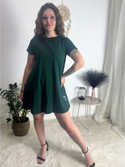 Šaty volnočasové bavlněné krátký rukáv dámská (M/L ONE SIZE) ITALSKÁ MÓDA IMD22435/DR (Barva béžová)