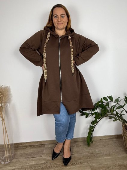 Mikina dlouhá s kapucí na zip dlouhý rukáv dámská nadrozměr (54/56/58 ONE SIZE) ITALSKÁ MÓDA IMC251113/DUR (Velikost 54/56/58, Barva Černá)