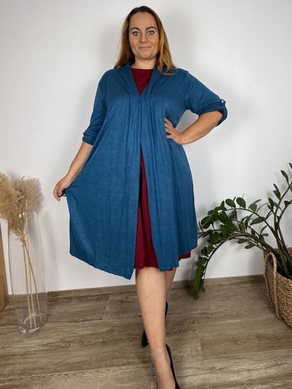 Cardigan dlouhý bavlněný 3/4 dlouhý rukáv dámský nadrozměr (52/54/56 ONE SIZE) ITALSKÁ MÓDA IM425550/DUR (Velikost 52/54/56, Barva hnědá)