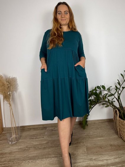 Šaty volnočasové 3/4 dlouhý rukáv dámské nadrozměr (50/52/54 ONE SIZE) ITALSKÁ MÓDA IM425563/DUR (Velikost 50/52/54, Barva Černá)