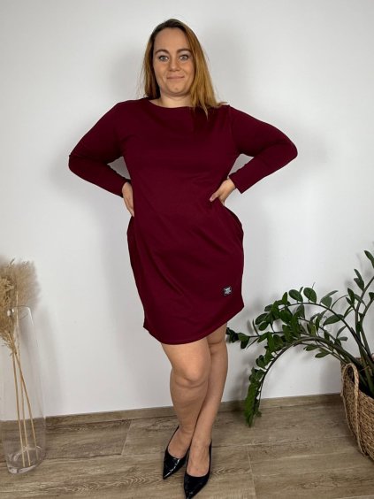 Šaty klasik dlouhý rukáv dámské nadrozměr (50/52/54 ONE SIZE) ITALSKÁ MÓDA IM425509/DUR (Velikost 50/52/54, Barva Černá)