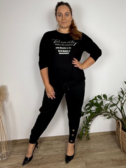 Tunika dlouhý rukáv dámské nadrozměr (50/52/54 ONE SIZE) ITALSKÁ MÓDA IM4251128/DUR (Velikost 50/52/54, Barva Černá)