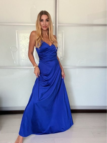 Šaty dlouhé společenské saténové na ramínka dámské ALESSIA (XS/S/M ONE SIZE) ITALSKá MODA IMSP255888/DU (Velikost S/M, Barva béžová)