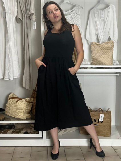 Šaty dlouhé volnočasové letní bez rukávu dámské (S/M/L ONE SIZE) ITALSKÁ MÓDA IMWBR252310/DUR (Velikost S/M/L, Barva Černá)