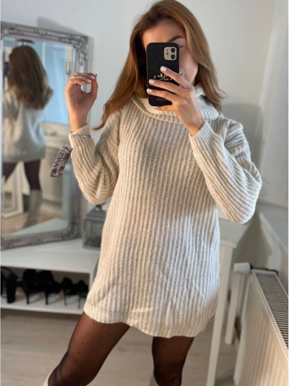 Šaty pletené svetr prodloužený oversize s rolákem dámské (S/M/L ONE SIZE) ITALSKÁ MÓDA IMD211186