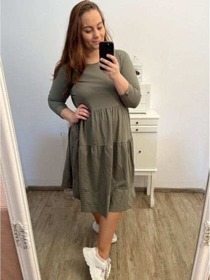 Šaty volnočasové 3/4 dlouhý rukáv dámské nadrozměr bavlněné (XL/2XL/3XL ONE SIZE) ITALSKá MóDA IMC23112
