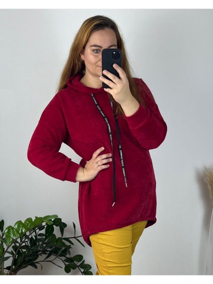 Mikina oversize prodloužená s kapucí dlouhý rukáv dámská nadrozměr (52/54/56 ONE SIZE) ITALSKÁ MÓDA IMD24424