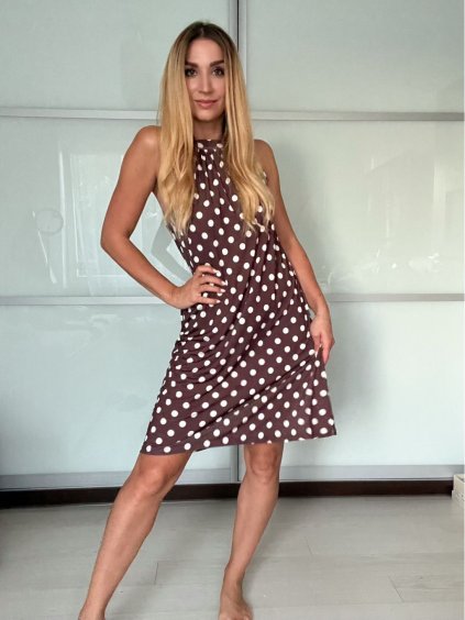 Šaty krátké letní icecool bez rukávů dámské puntík (S/M ONE SIZE) ITALSKÁ MÓDA IMM2384269A-10/DU (Velikost S/M, Barva hnědá)