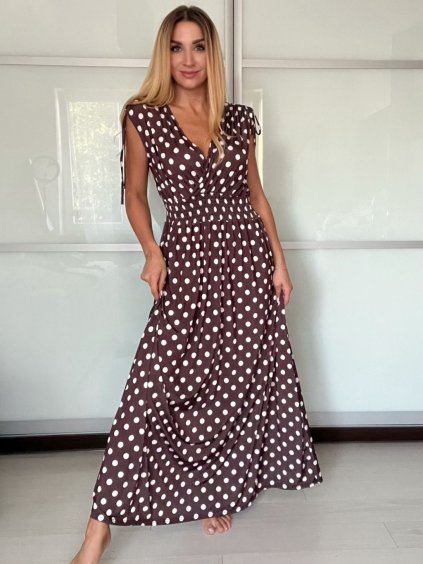 Šaty dlouhé letní icecool bez rukávu dámské (XS/S/M ONE SIZE) ITALSKÁ MÓDA IMM25M7587/DU (Velikost S/M, Barva hnědá)