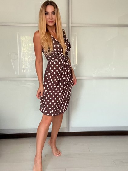 Šaty krátké letní icecool bez rukávů dámské puntík (S/M ONE SIZE) ITALSKÁ MÓDA IMM25M6725-1/DU (Velikost S/M, Barva hnědá)