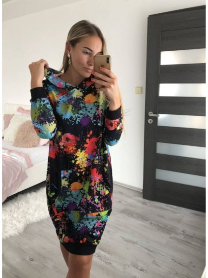 Šaty mikinové s kapucí dlouhý rukáv dámské nadrozměr (S/M/L/XL/2XL ONE SIZE) ITALSKÁ MÓDA IMD22432