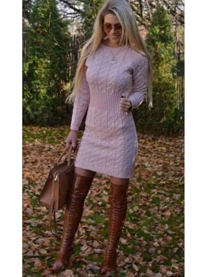 Šaty pletené dlouhý rukáv dámské (S/M/L ONE SIZE) ITALSKÁ MÓDA IMD22936