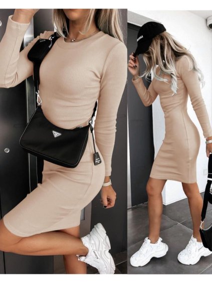 Šaty volnočasové klasik řádkové dlouhý rukáv dámské (S/M/L ONE SIZE) ITALSKÁ MÓDA IMD23781