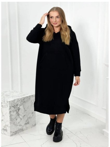 Šaty mikinové teplé oversize volnočasové s kapucí dlouhý rukáv dámské nadrozměr (2XL/3XL ONE SIZE) ITALSKÁ MÓDA IMD23789