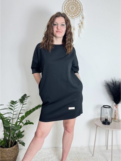 Šaty krátké oversize 3/4 dlouhý rukáv dámské  (M/L/XL ONE SIZE) ITALSKÁ MÓDA IMD25009