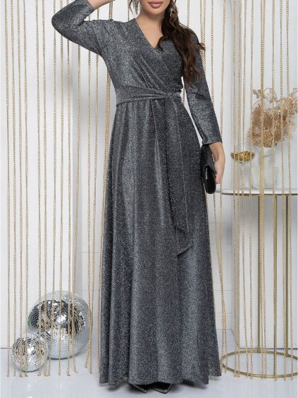 Šaty dlouhé elegantní třpytivé dlouhý rukáv dámské (S/M/L ONE SIZE) ITALSKÁ MÓDA IMD25155