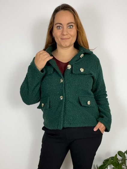 Kabát krátký flaušový beránek dámský nadrozměr  (40/42/44-46/48/50 ONE SIZE) ITALSKá MóDA IM32511116/DUR (Velikost 46/48/50, Barva tmavě smaragdová)